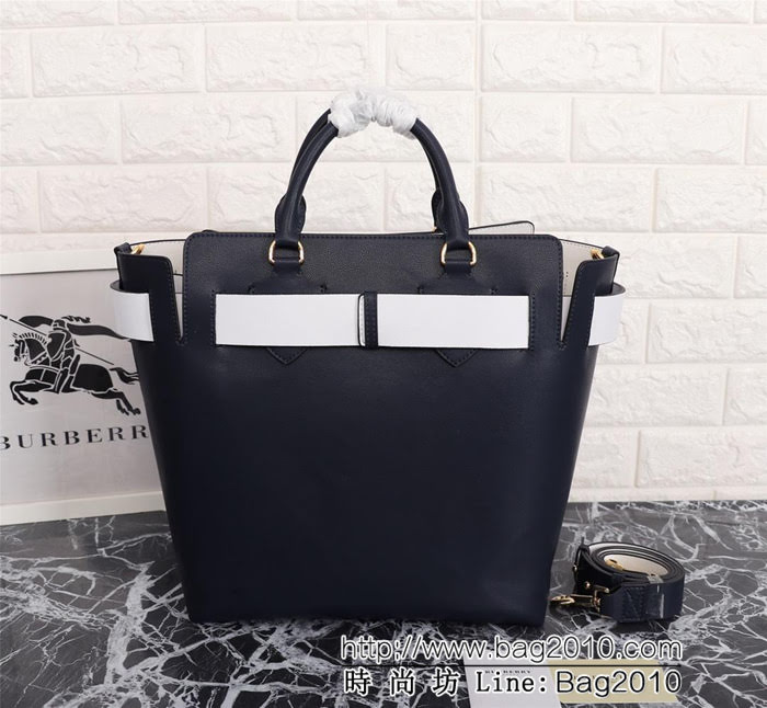 BURBERRY巴寶莉 大號 雙色皮革 敞口式托特包款「The Belt 貝爾特包「Burberry」字母壓花徽標 可手提斜背  Bhq1110